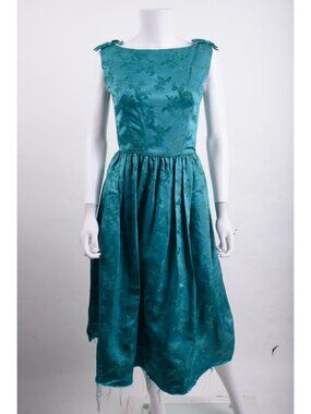 Vintage Abe Schrader Womans Dress Teal Blue Floral Brocade 1950's 60s